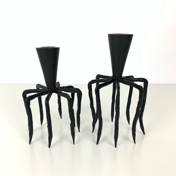 Other - Pair Spider Legged Candle Holder Metal Black Dual Use Weird Scary Unusual